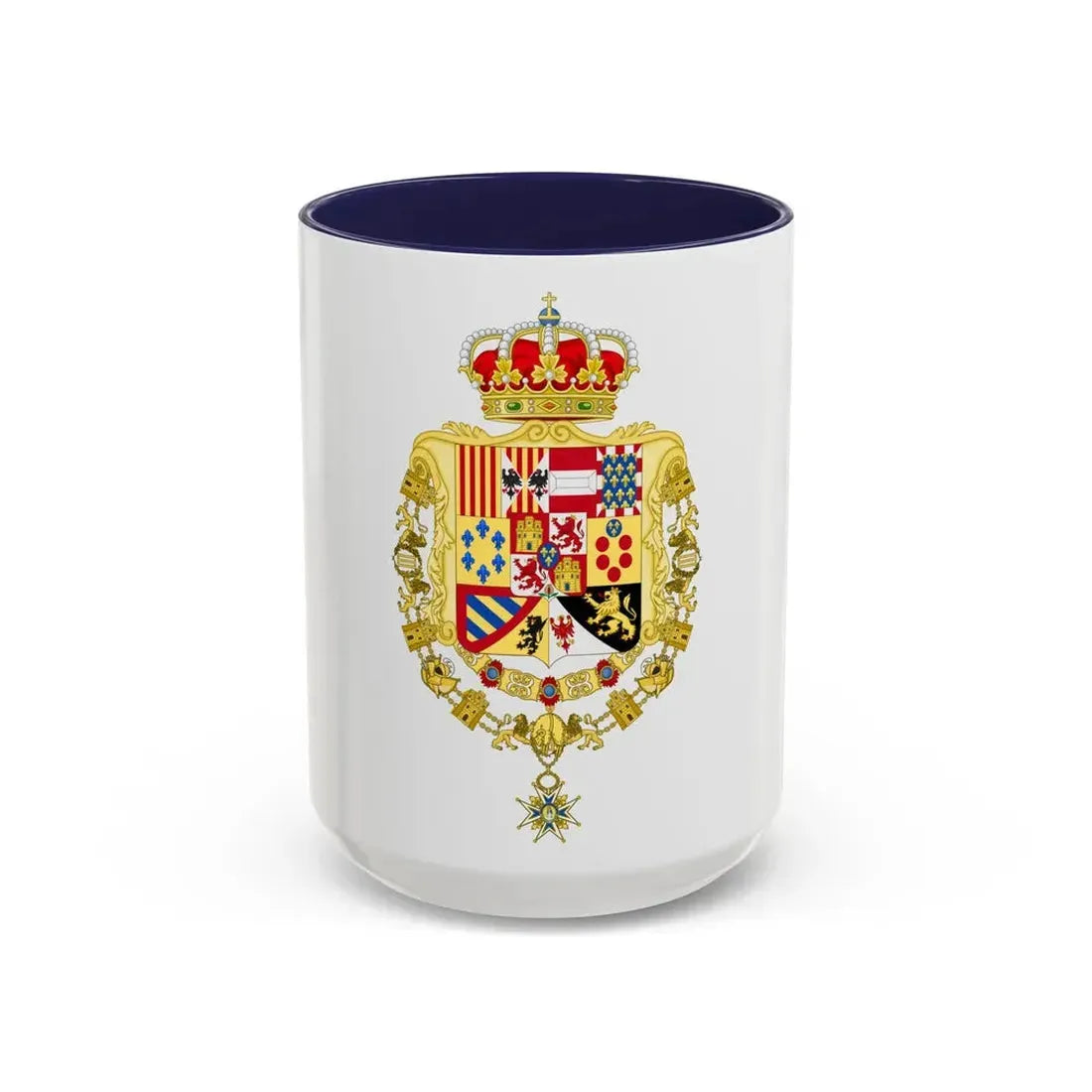 Royal Greater Coat of Arms of Spain (1761-1868 and 1874-1931) - Accent Coffee Mug 15oz Navy - Go Mug Yourself