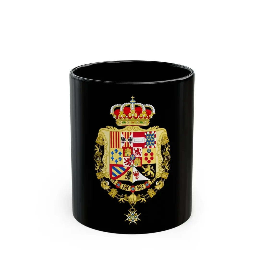 Royal Greater Coat of Arms of Spain (1761-1868 and 1874-1931) - Black Coffee Mug 11oz - Go Mug Yourself