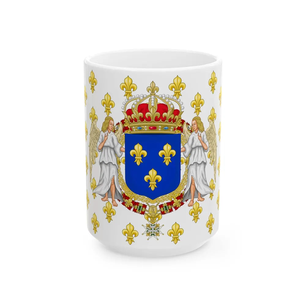 Royal Standard of the Kingdom of France with an accurate red bonnet for the crown (France) White Coffee Mug 15oz - Go Mug Yourself