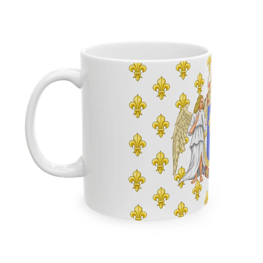 Royal Standard of the Kingdom of France with an accurate red bonnet for the crown (France) White Coffee Mug - Go Mug Yourself