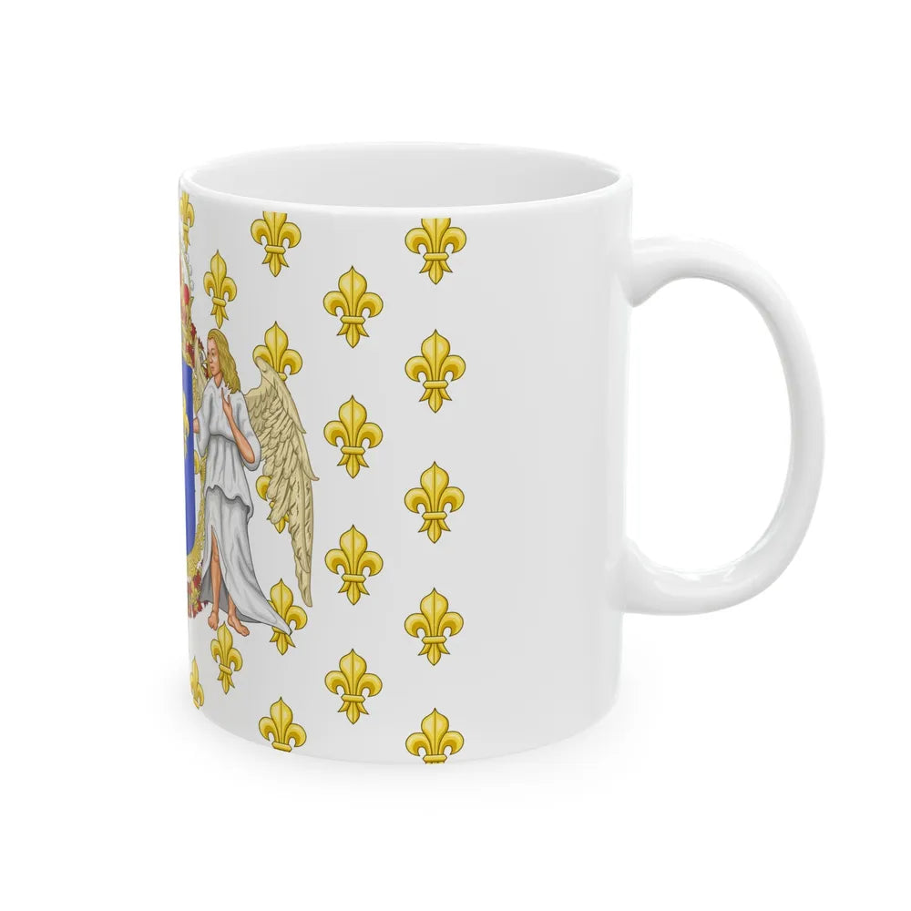 Royal Standard of the Kingdom of France with an accurate red bonnet for the crown (France) White Coffee Mug - Go Mug Yourself