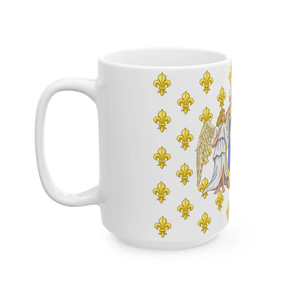 Royal Standard of the Kingdom of France with an accurate red bonnet for the crown (France) White Coffee Mug - Go Mug Yourself