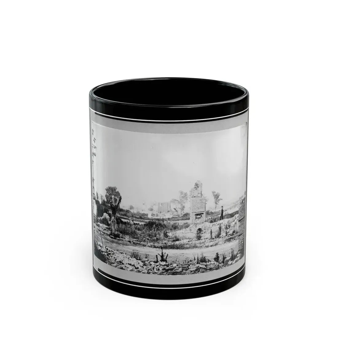 Ruins At Hampton, Virginia Showing Chimneys, And Man Standing (U.S. Civil War) Black Coffee Mug 11oz - Go Mug Yourself