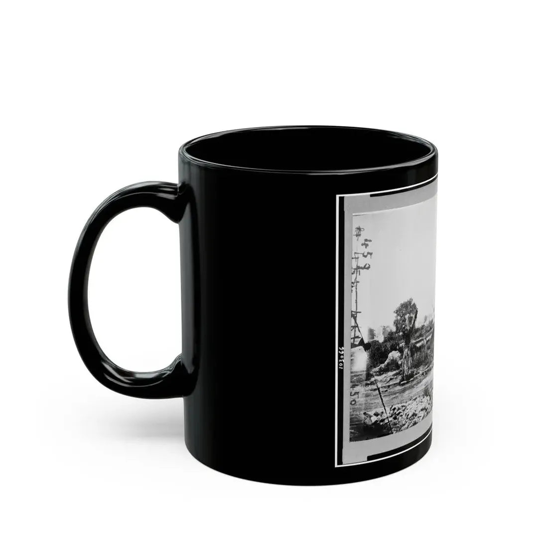 Ruins At Hampton, Virginia Showing Chimneys, And Man Standing (U.S. Civil War) Black Coffee Mug - Go Mug Yourself