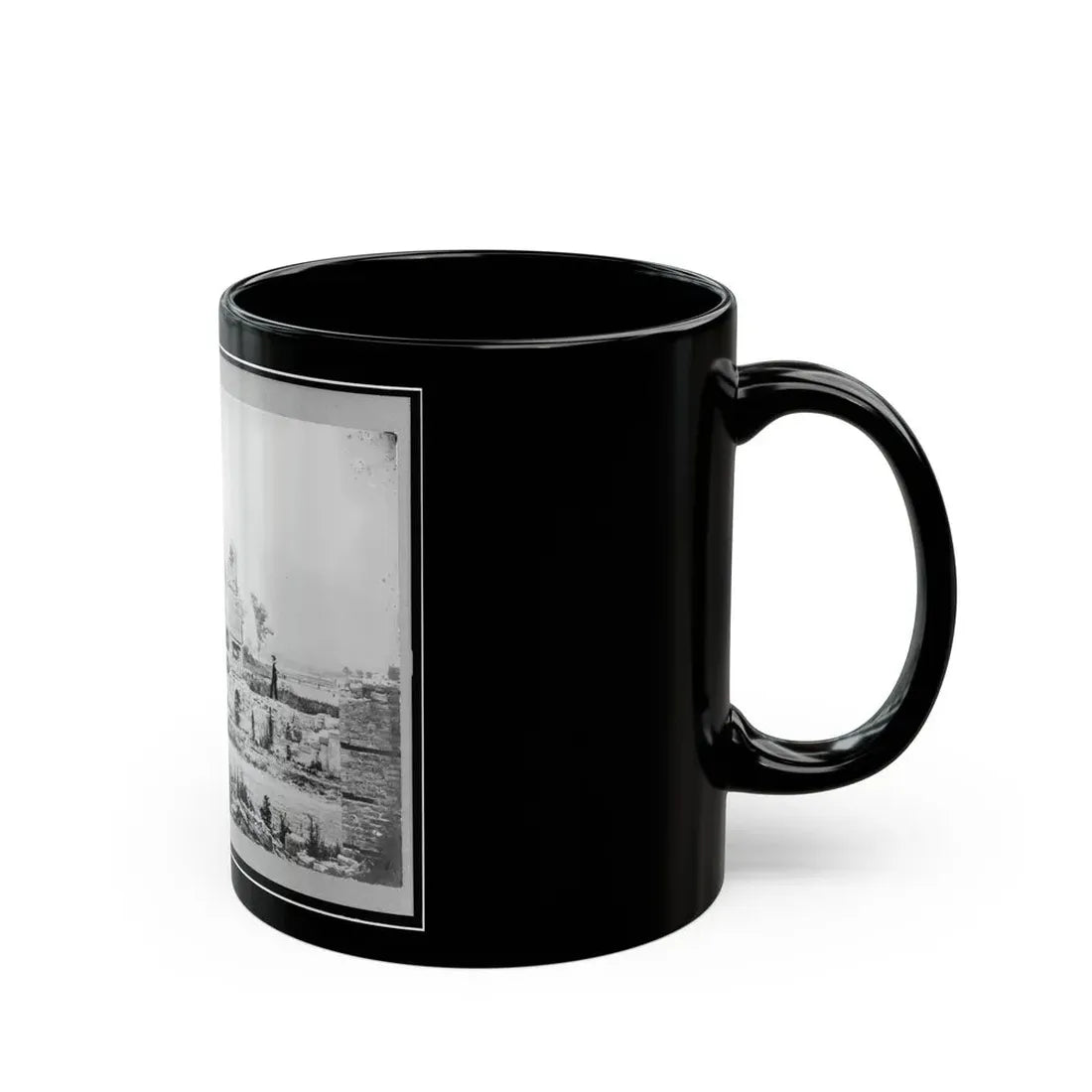 Ruins At Hampton, Virginia Showing Chimneys, And Man Standing (U.S. Civil War) Black Coffee Mug - Go Mug Yourself