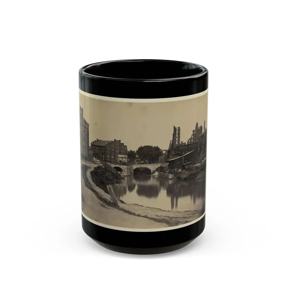 Ruins At Richmond, Va., Canal In Foreground, Ruins In Background (U.S. Civil War) Black Coffee Mug 15oz - Go Mug Yourself