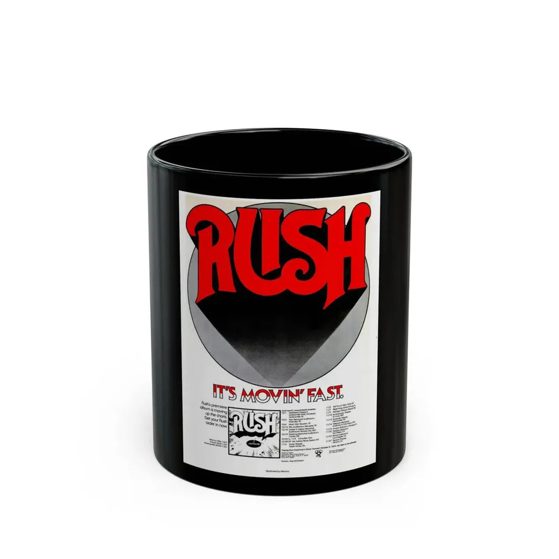 Rush - First Album 1974 (Music Poster) Black Coffee Mug 11oz - Go Mug Yourself