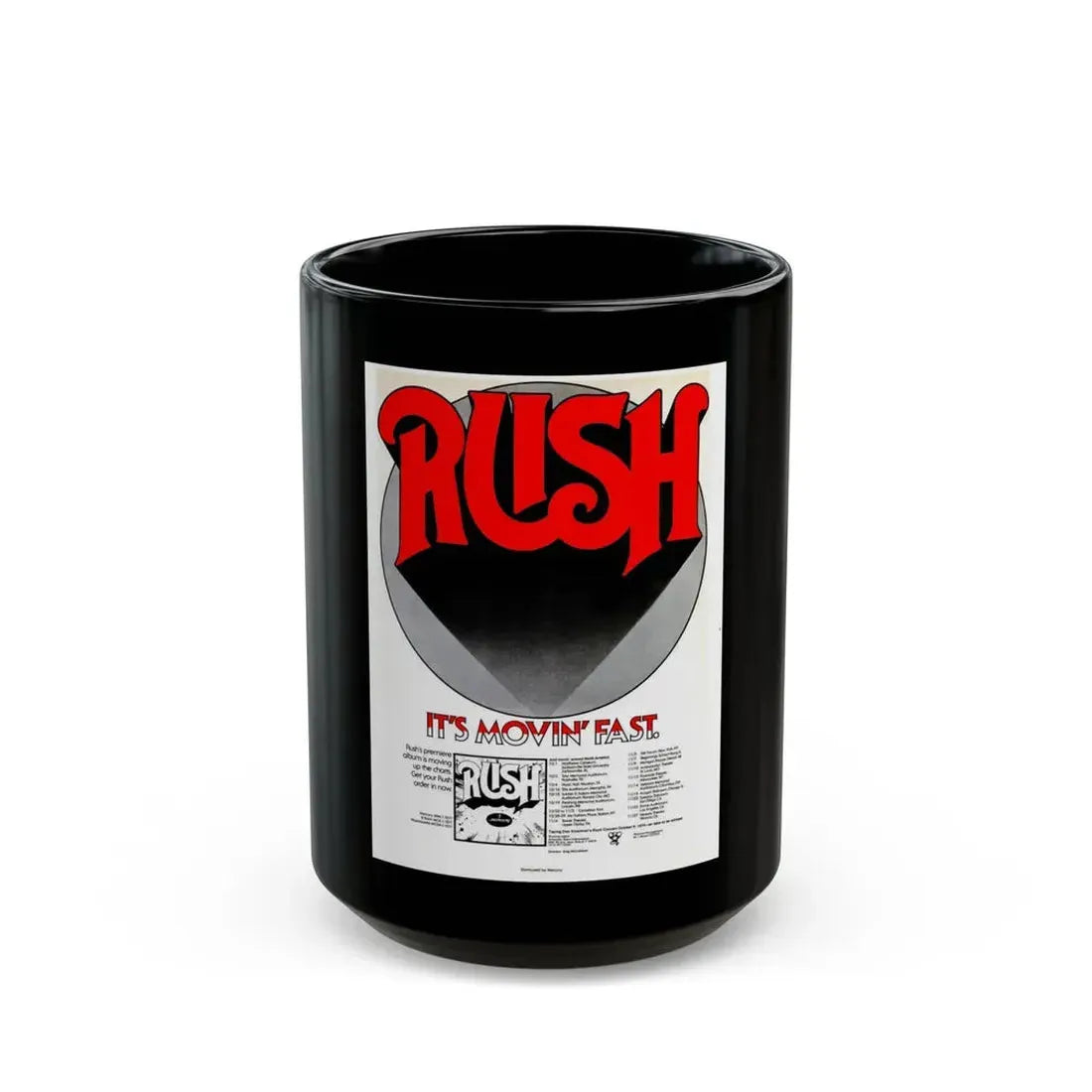 Rush - First Album 1974 (Music Poster) Black Coffee Mug 15oz - Go Mug Yourself
