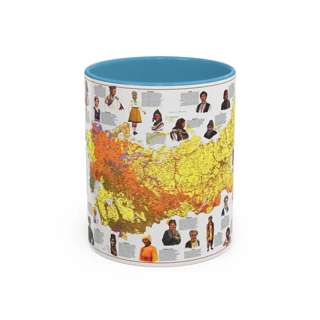 Russia - Peoples of the Soviet Union (1976) (Map) Accent Coffee Mug 11oz Light Blue - Go Mug Yourself
