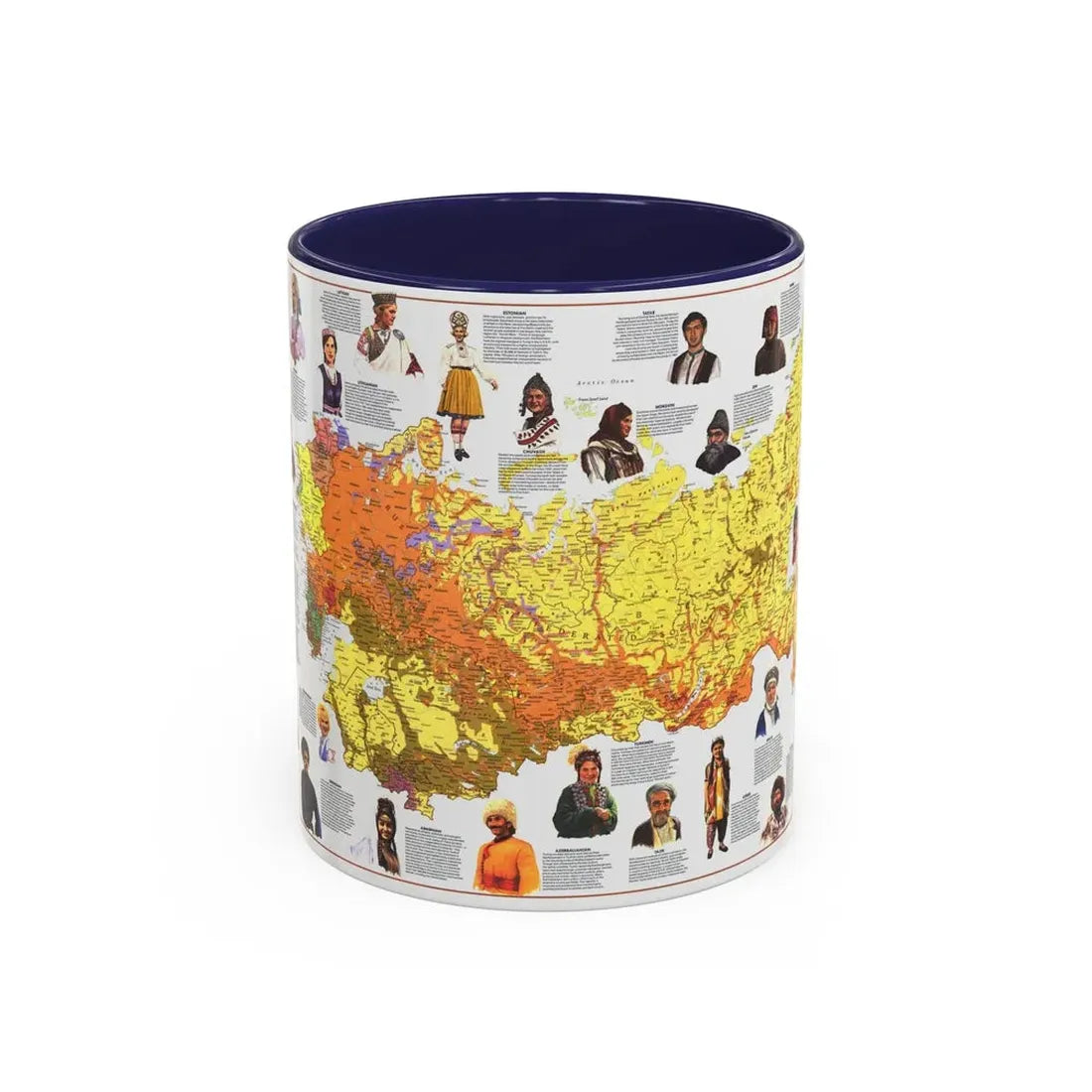 Russia - Peoples of the Soviet Union (1976) (Map) Accent Coffee Mug 11oz Navy - Go Mug Yourself