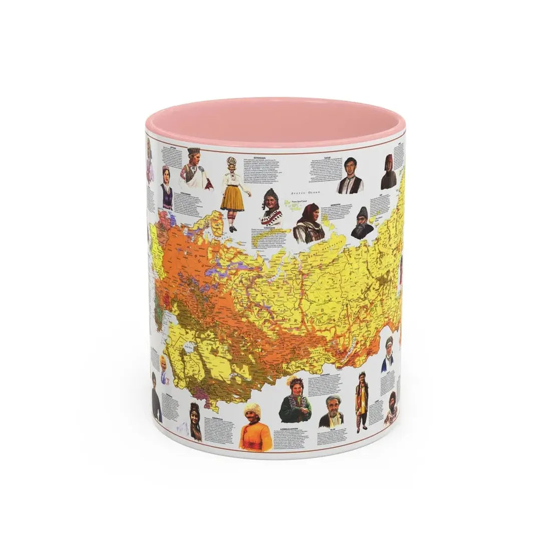 Russia - Peoples of the Soviet Union (1976) (Map) Accent Coffee Mug 11oz Pink - Go Mug Yourself