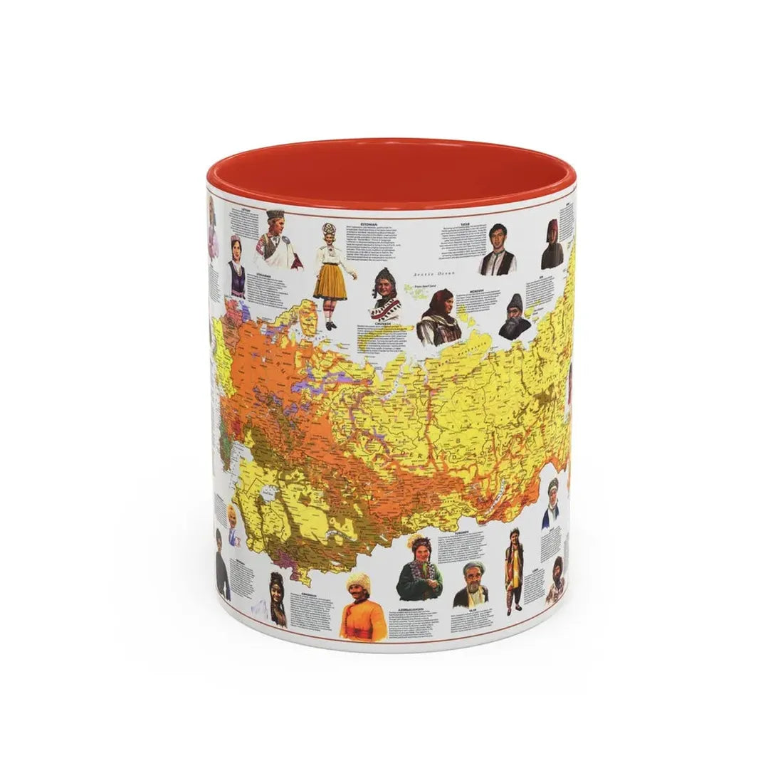 Russia - Peoples of the Soviet Union (1976) (Map) Accent Coffee Mug 11oz Red - Go Mug Yourself