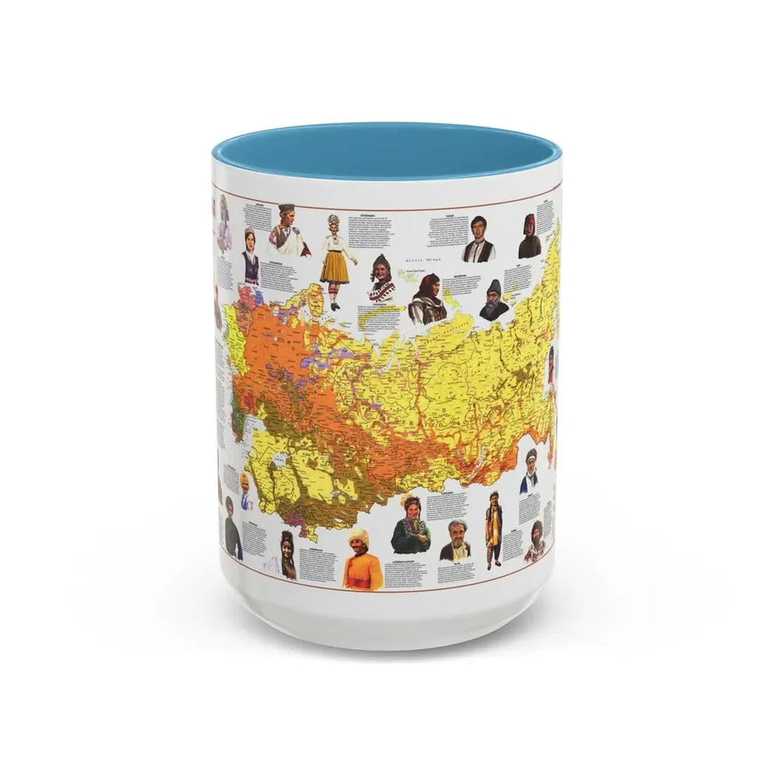Russia - Peoples of the Soviet Union (1976) (Map) Accent Coffee Mug 15oz Light Blue - Go Mug Yourself