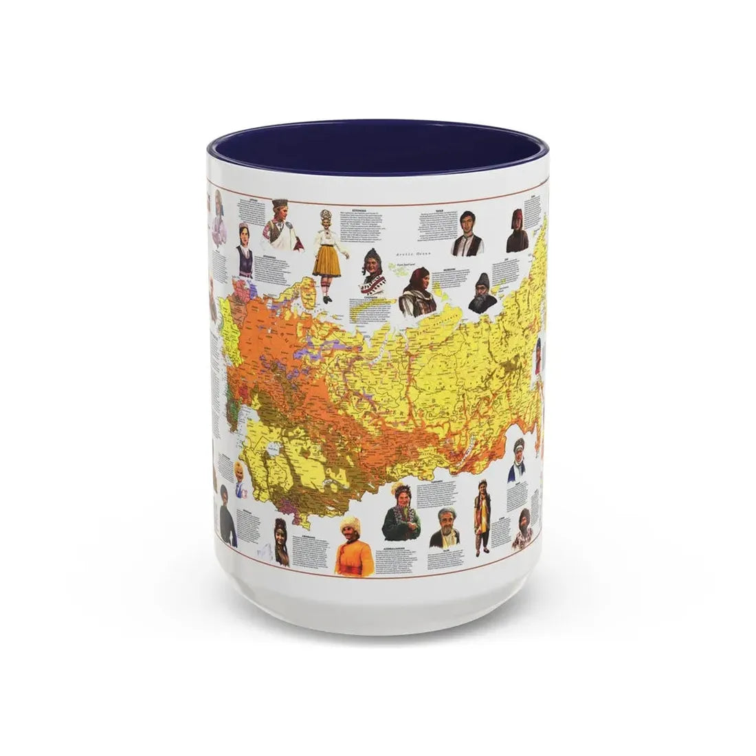 Russia - Peoples of the Soviet Union (1976) (Map) Accent Coffee Mug 15oz Navy - Go Mug Yourself