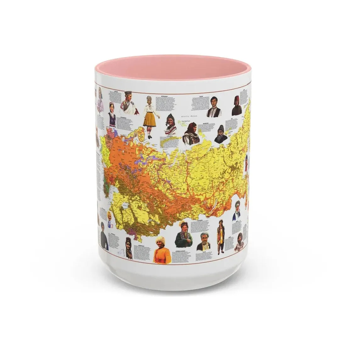 Russia - Peoples of the Soviet Union (1976) (Map) Accent Coffee Mug 15oz Pink - Go Mug Yourself