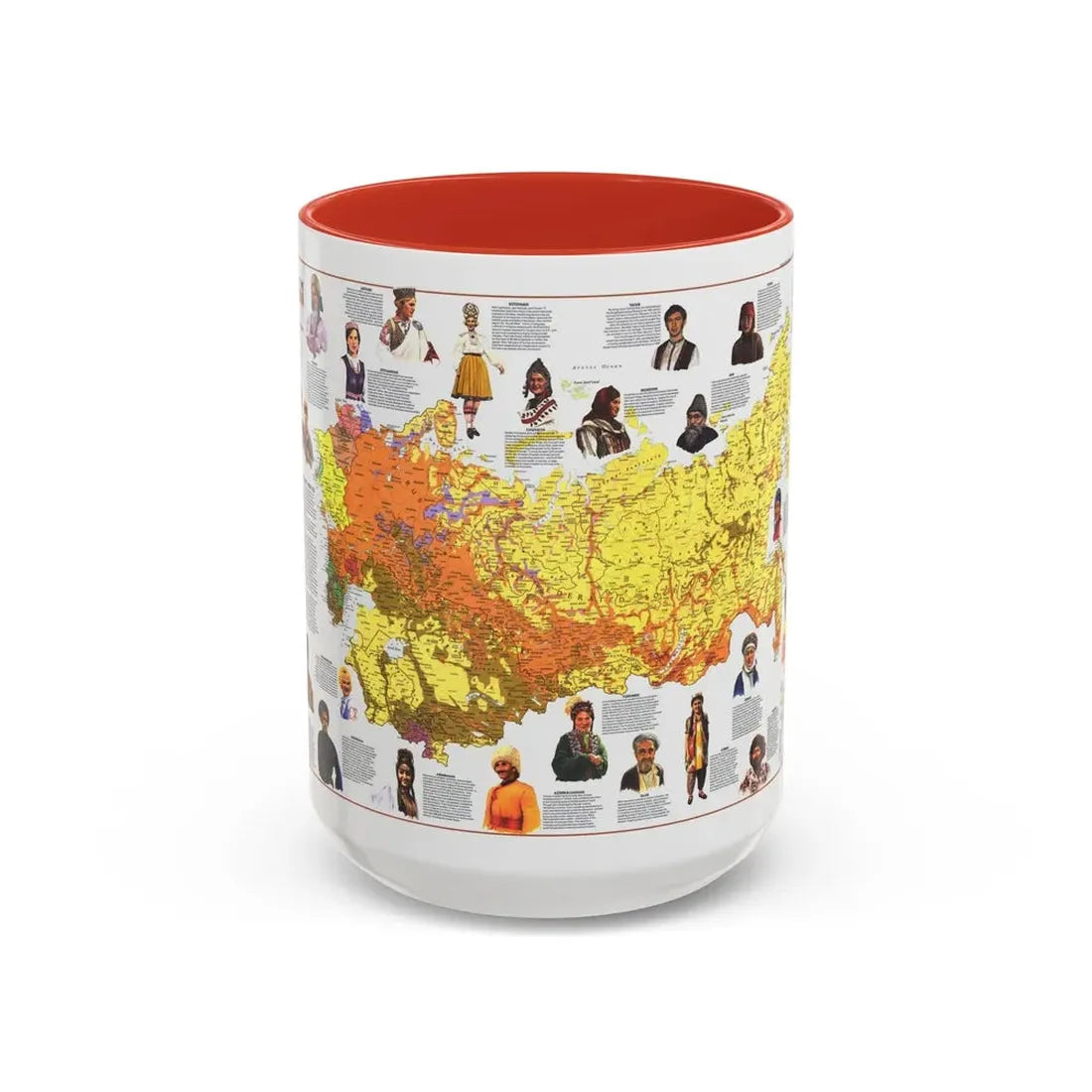 Russia - Peoples of the Soviet Union (1976) (Map) Accent Coffee Mug 15oz Red - Go Mug Yourself