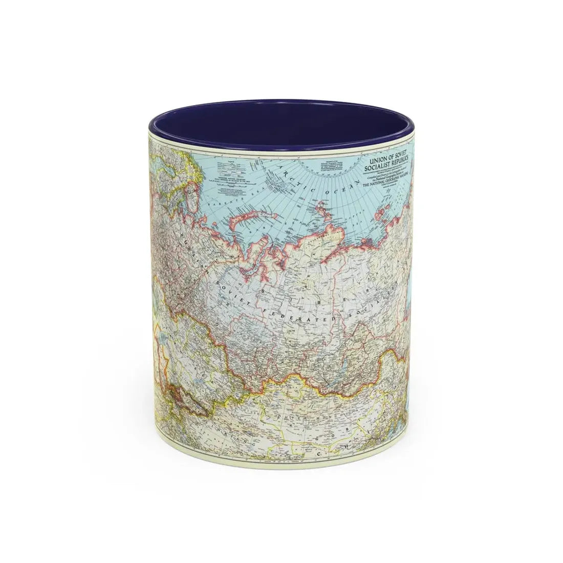 Russia - Union of Soviet Socialist Republics (1944) (Map) Accent Coffee Mug 11oz Navy - Go Mug Yourself