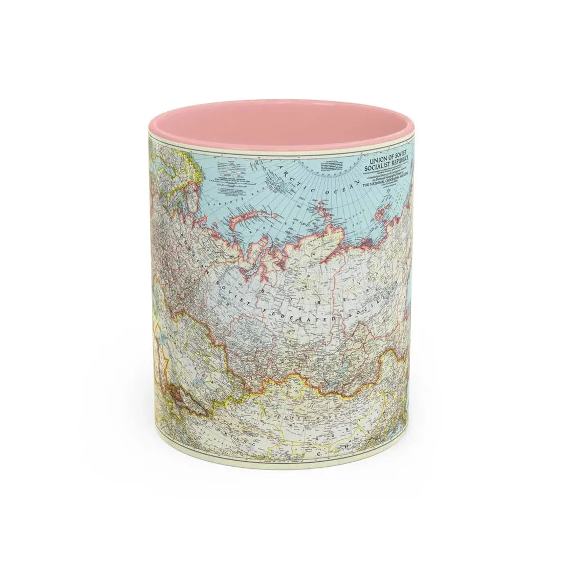 Russia - Union of Soviet Socialist Republics (1944) (Map) Accent Coffee Mug 11oz Pink - Go Mug Yourself