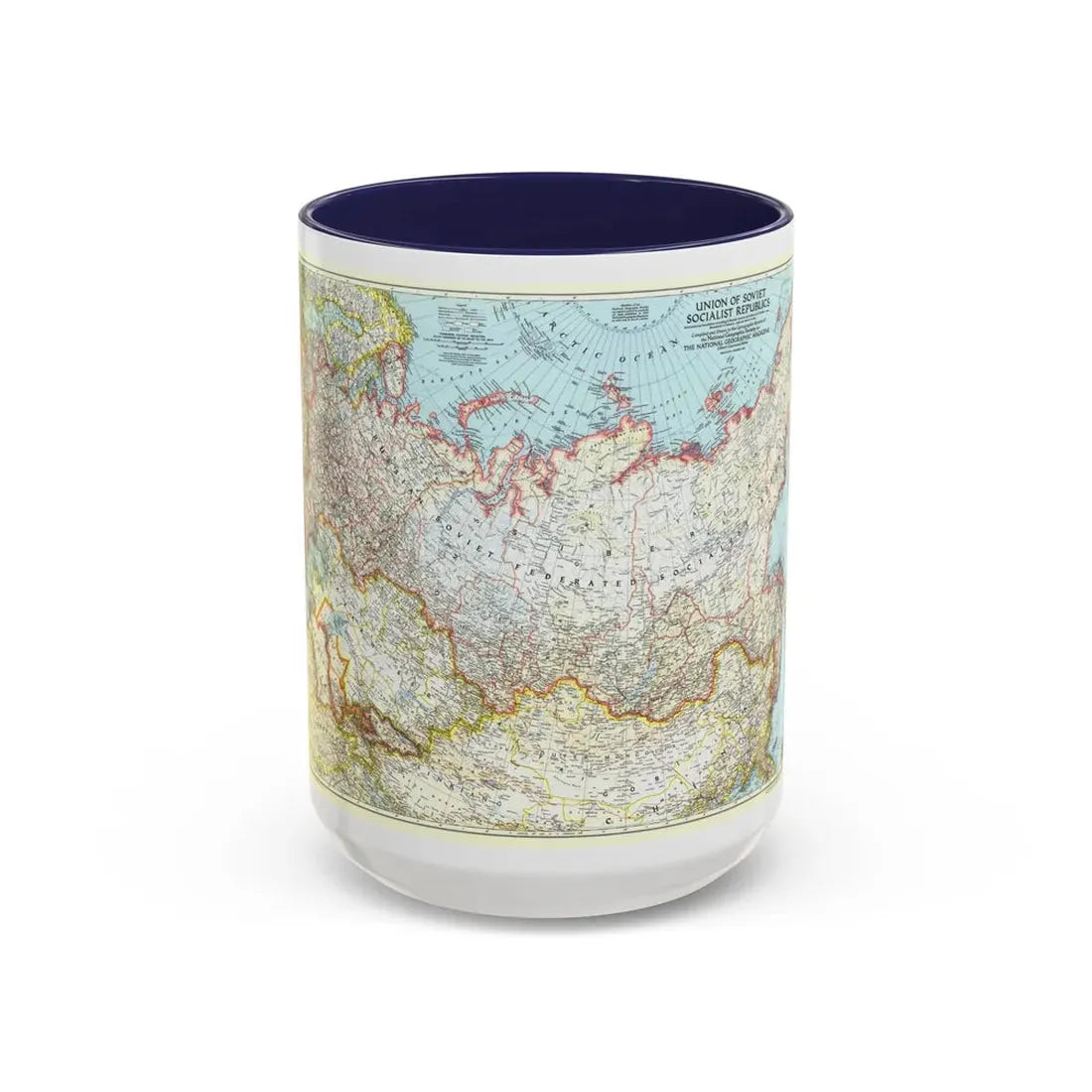 Russia - Union of Soviet Socialist Republics (1944) (Map) Accent Coffee Mug 15oz Navy - Go Mug Yourself