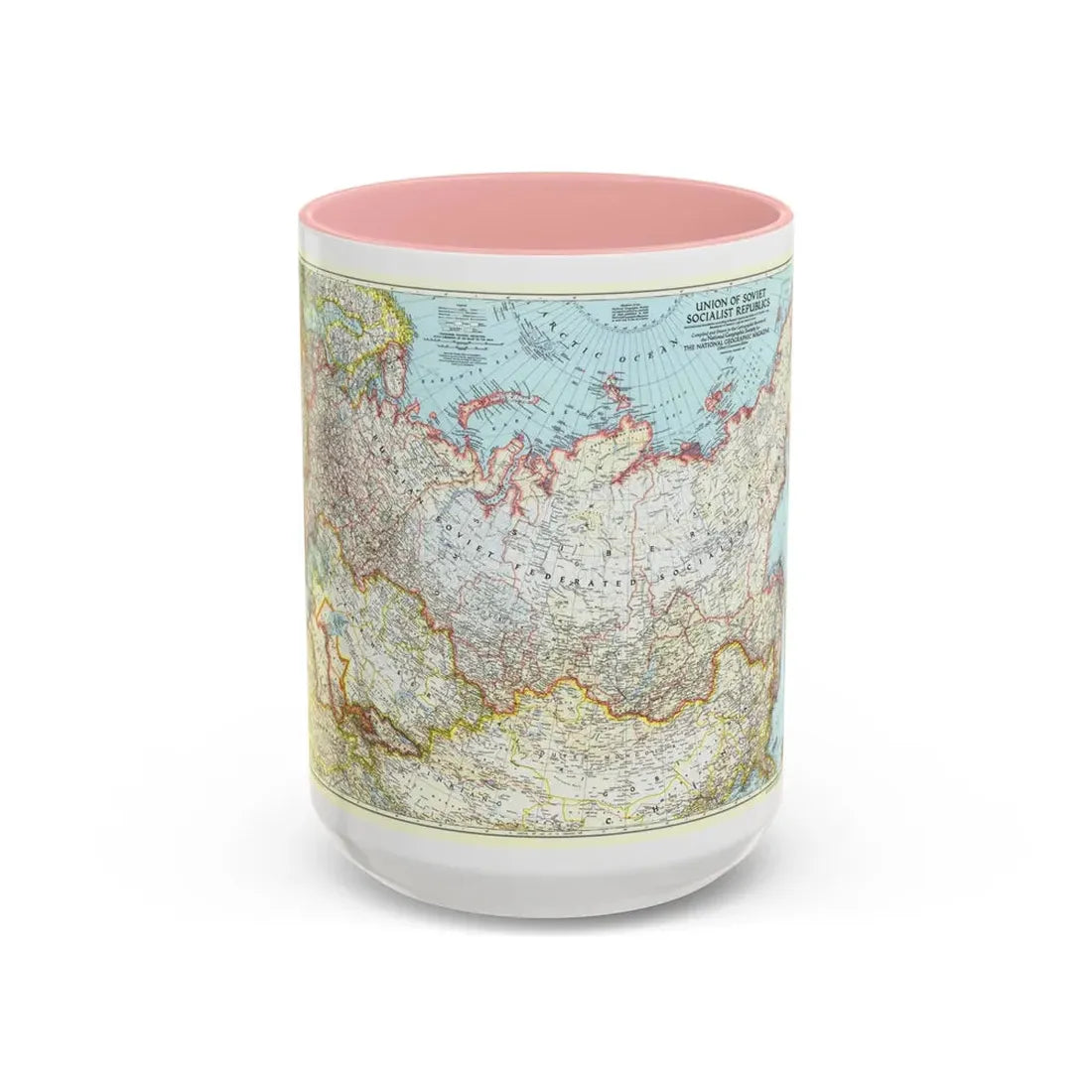 Russia - Union of Soviet Socialist Republics (1944) (Map) Accent Coffee Mug 15oz Pink - Go Mug Yourself