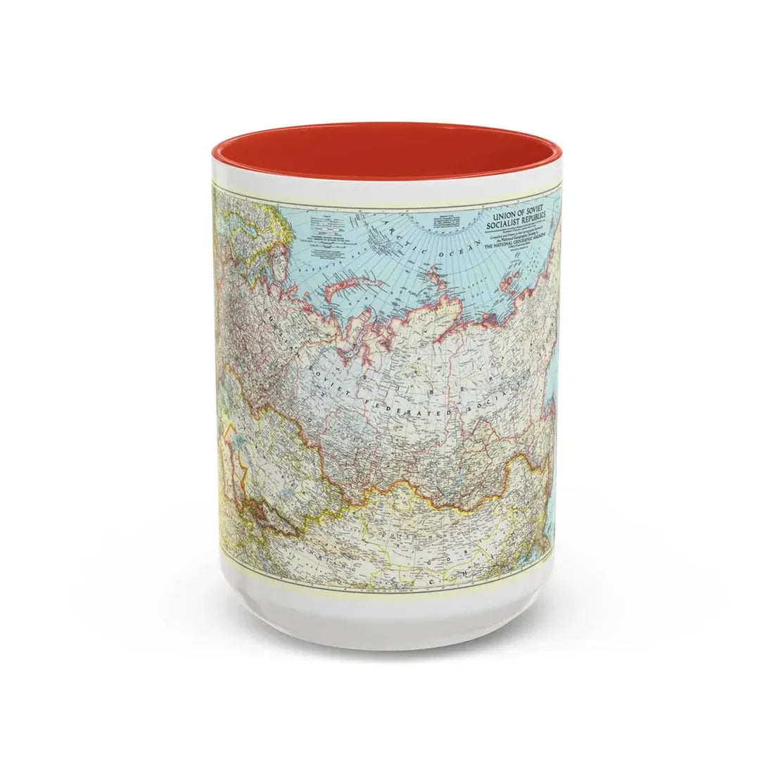 Russia - Union of Soviet Socialist Republics (1944) (Map) Accent Coffee Mug 15oz Red - Go Mug Yourself