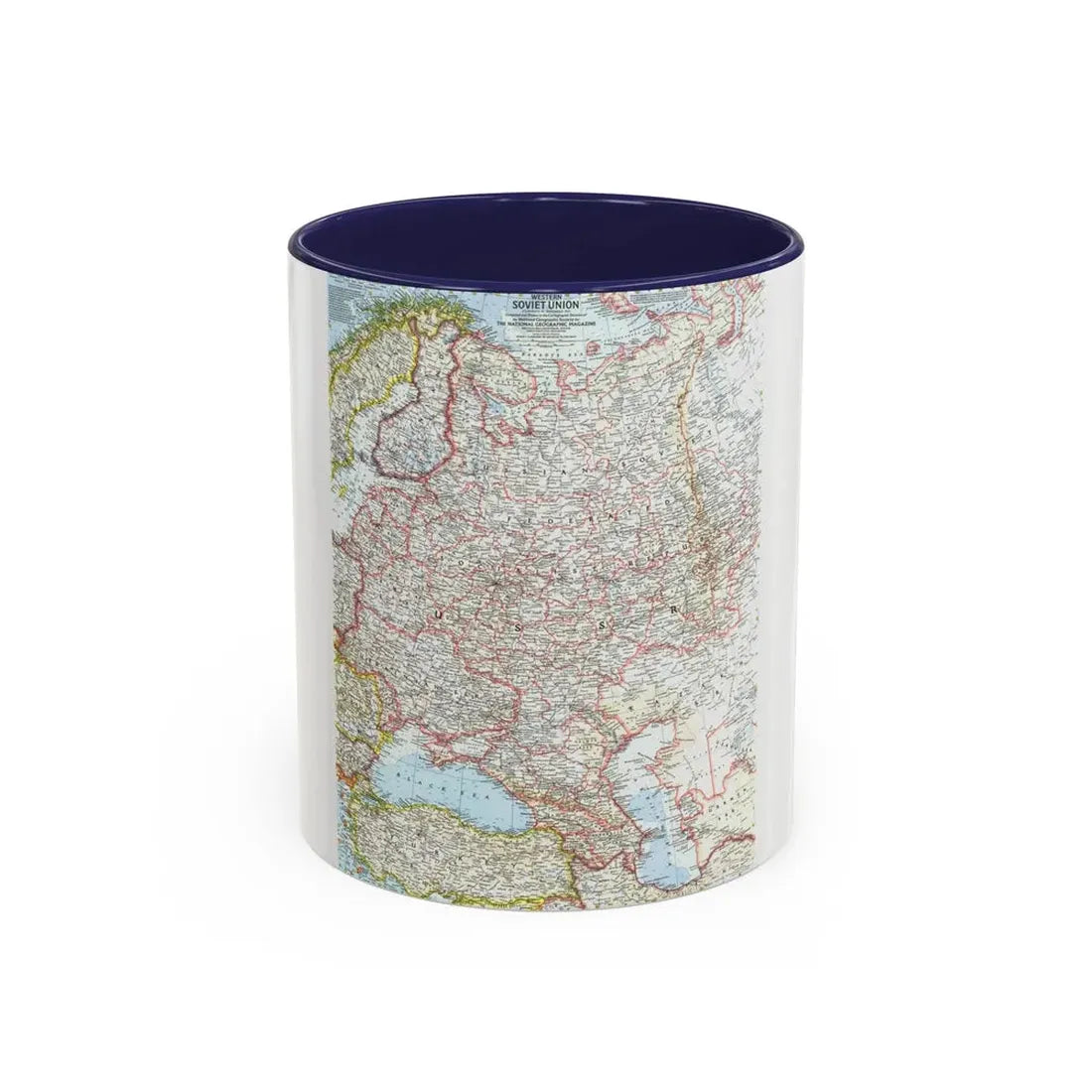 Russia - Western Soviet Union (1959) (Map) Accent Coffee Mug 11oz Navy - Go Mug Yourself