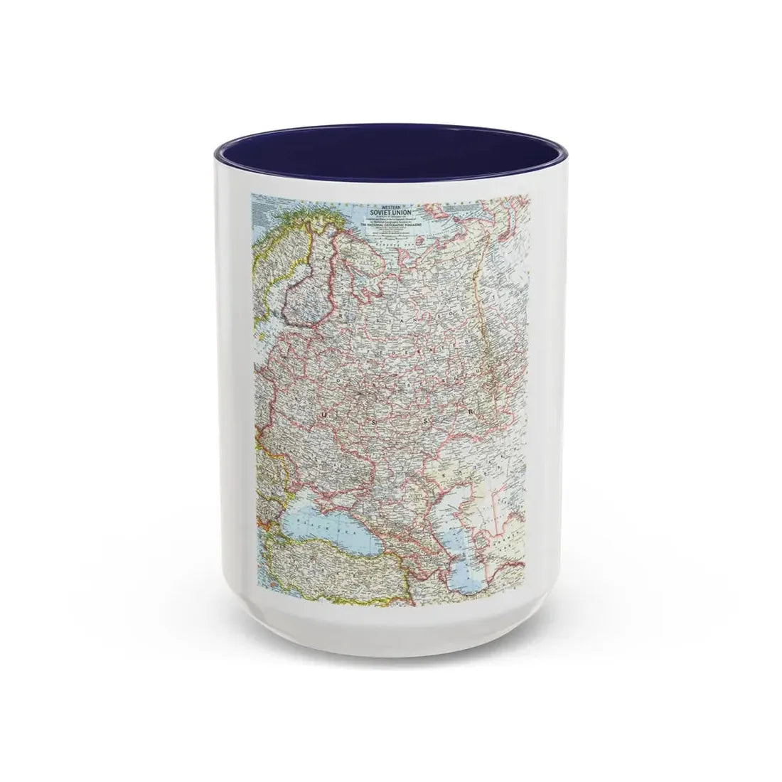 Russia - Western Soviet Union (1959) (Map) Accent Coffee Mug 15oz Navy - Go Mug Yourself