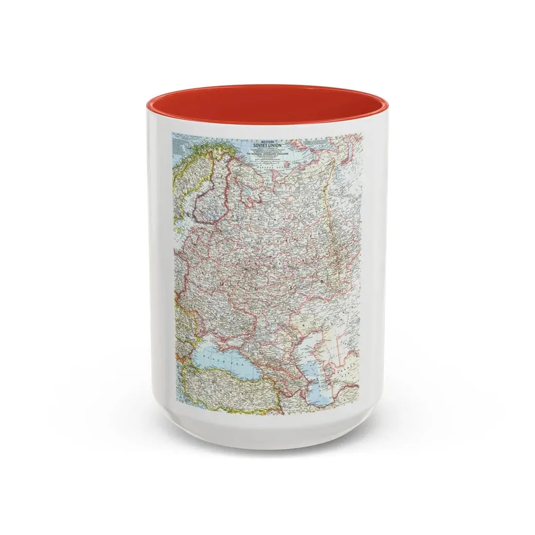 Russia - Western Soviet Union (1959) (Map) Accent Coffee Mug 15oz Red - Go Mug Yourself