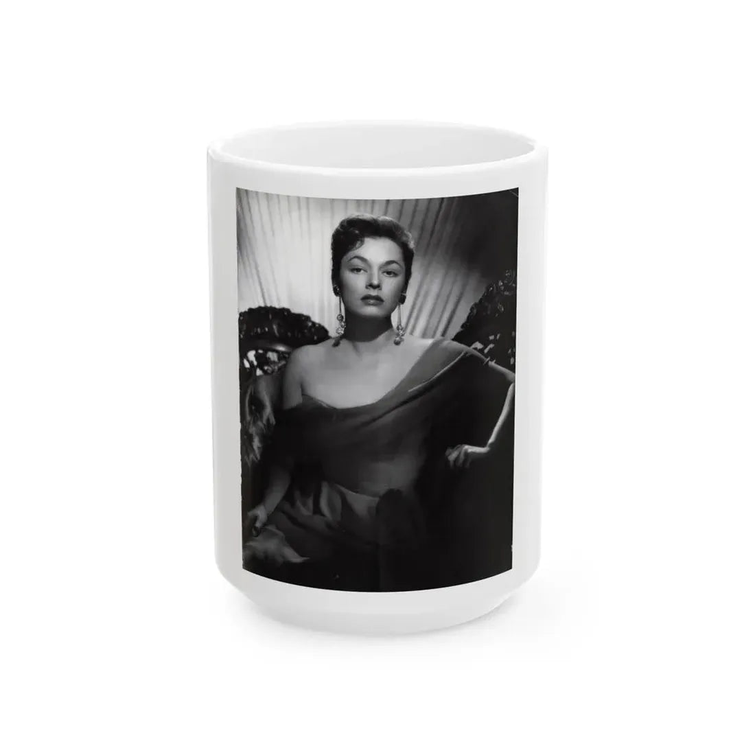 Ruth Roman #102 - 8.5x10.5 B&W Upper Body Glamour Photo on Magazine Page (Vintage Female Icon) White Coffee Mug 15oz - Go Mug Yourself