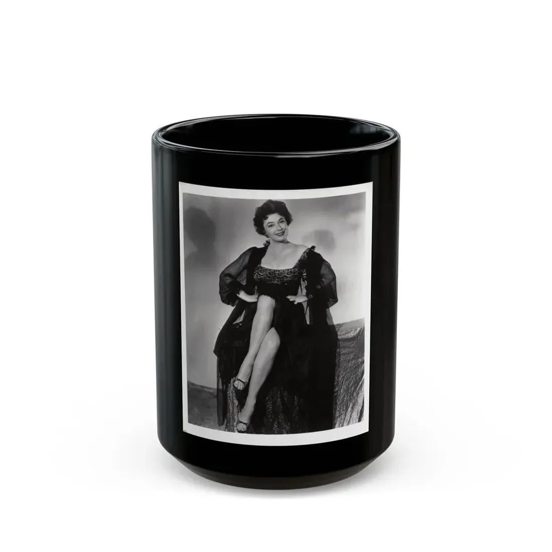Ruth Roman #103 - 8x10 B&W Full Body Glamour Dress & Lingerie from circa (Vintage Female Icon) Black Coffee Mug 15oz - Go Mug Yourself