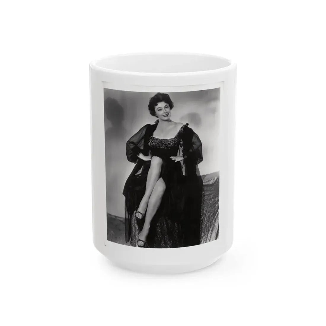 Ruth Roman #103 - 8x10 B&W Full Body Glamour Dress & Lingerie from circa (Vintage Female Icon) White Coffee Mug 15oz - Go Mug Yourself