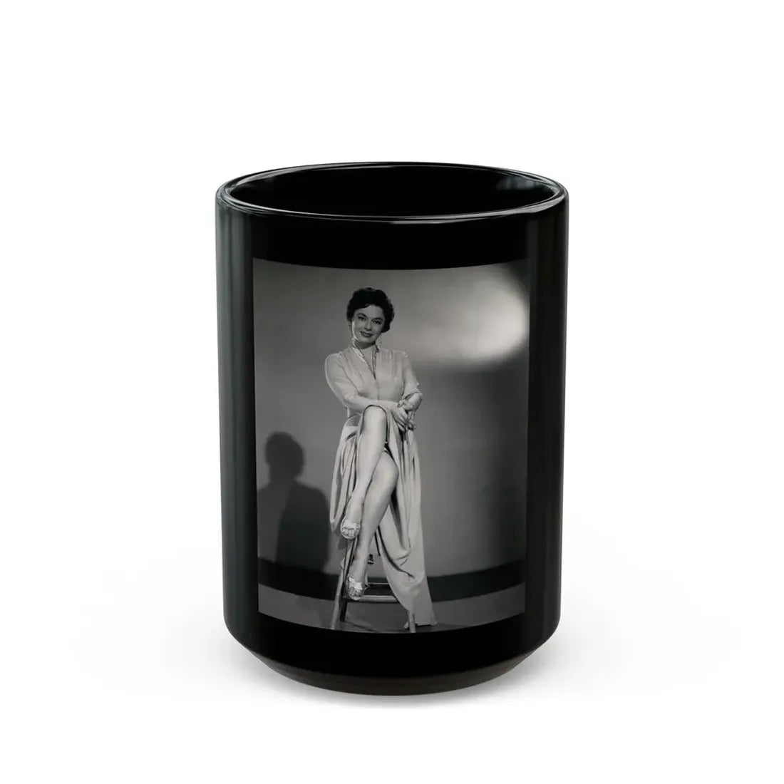 Ruth Roman #104 - 8x10 B&W Full Body Glamour Dress Photo from circa (Vintage Female Icon) Black Coffee Mug 15oz - Go Mug Yourself