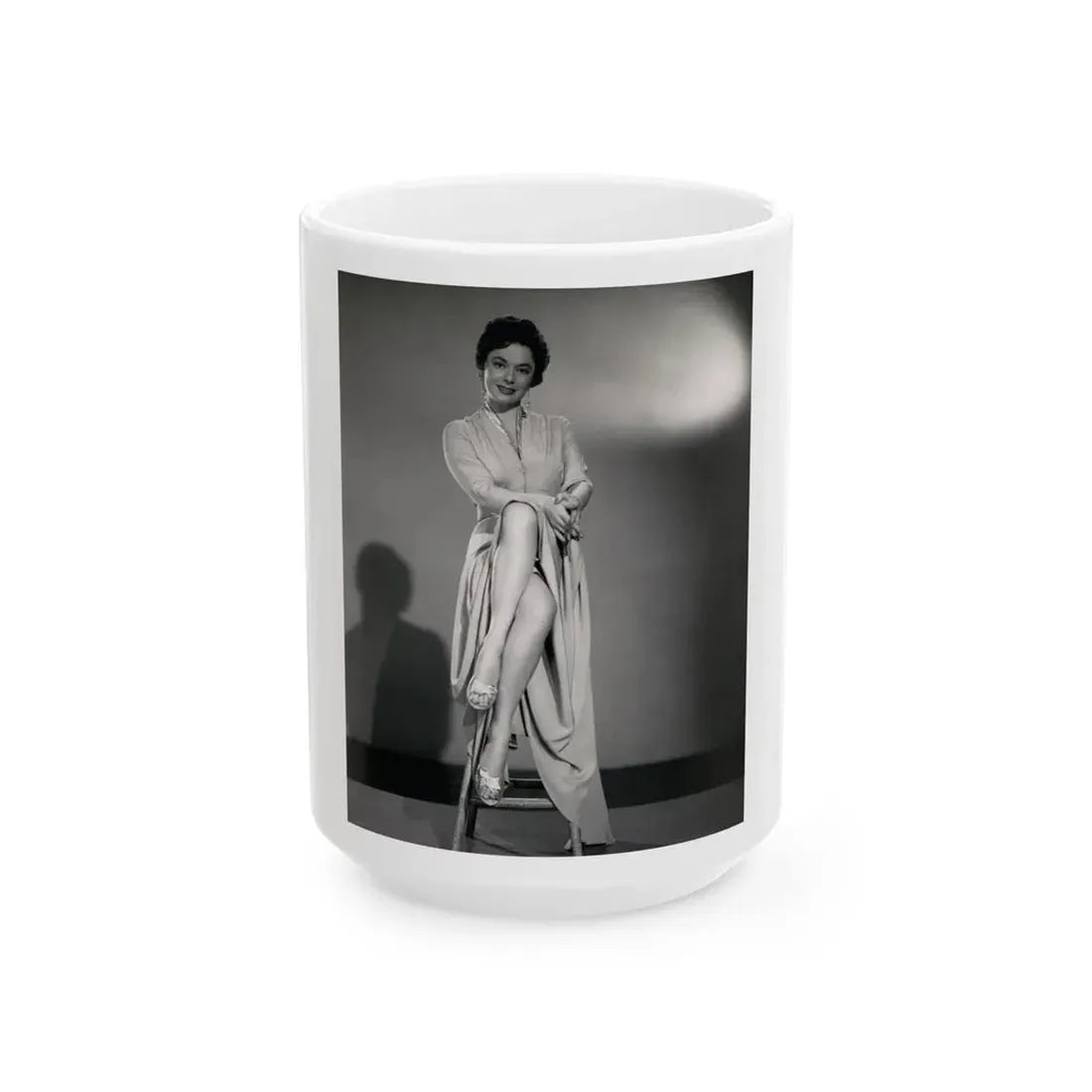 Ruth Roman #104 - 8x10 B&W Full Body Glamour Dress Photo from circa (Vintage Female Icon) White Coffee Mug 15oz - Go Mug Yourself