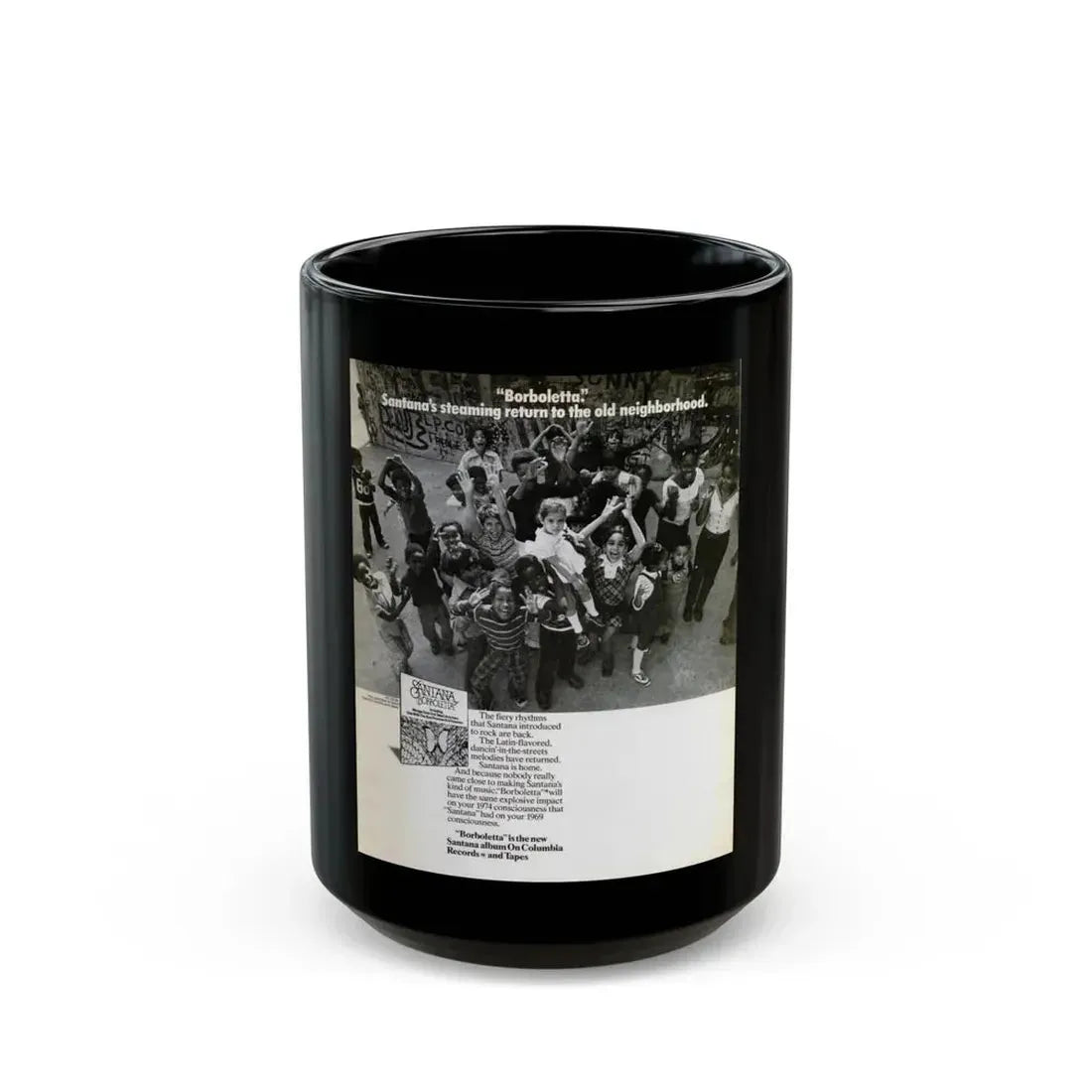 Santana 1974 II (Music Poster) Black Coffee Mug 15oz - Go Mug Yourself