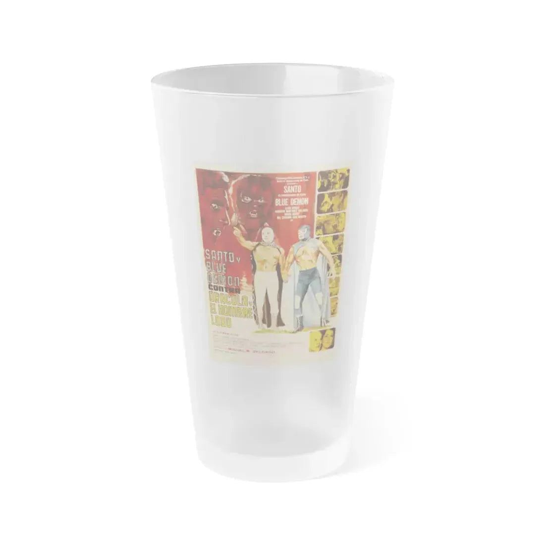 SANTO AND BLUE DEMON VS DRACULA AND THE WOLF MAN 1973 Movie Poster - Frosted Pint Glass 16oz 16oz Frosted - Go Mug Yourself