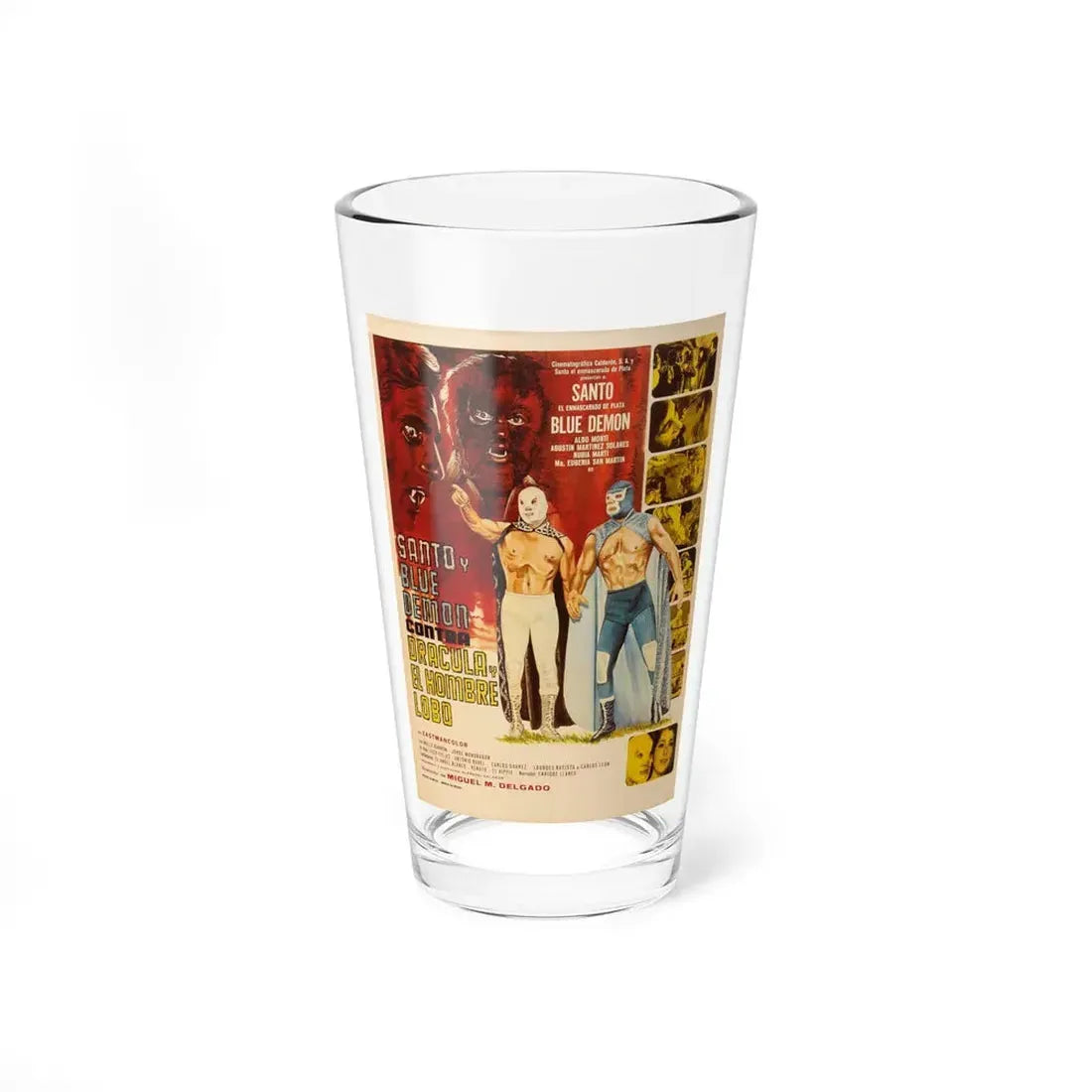 SANTO AND BLUE DEMON VS DRACULA AND THE WOLF MAN 1973 Movie Poster - Pint Glass 16oz 16oz - Go Mug Yourself