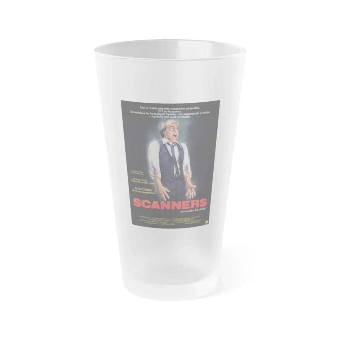 SCANNERS (DANISH) 1981 Movie Poster - Frosted Pint Glass 16oz 16oz Frosted - Go Mug Yourself