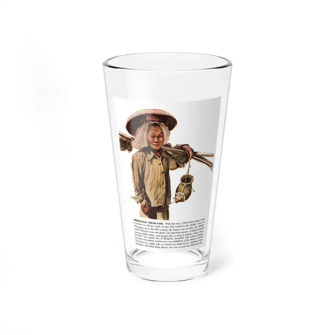 Scetchbook of the Orient (2) - Chiengmai, Thailand, Cosmopolitan, March 1958 (Magazine Illustration) Pint Glass 16oz 16oz - Go Mug Yourself