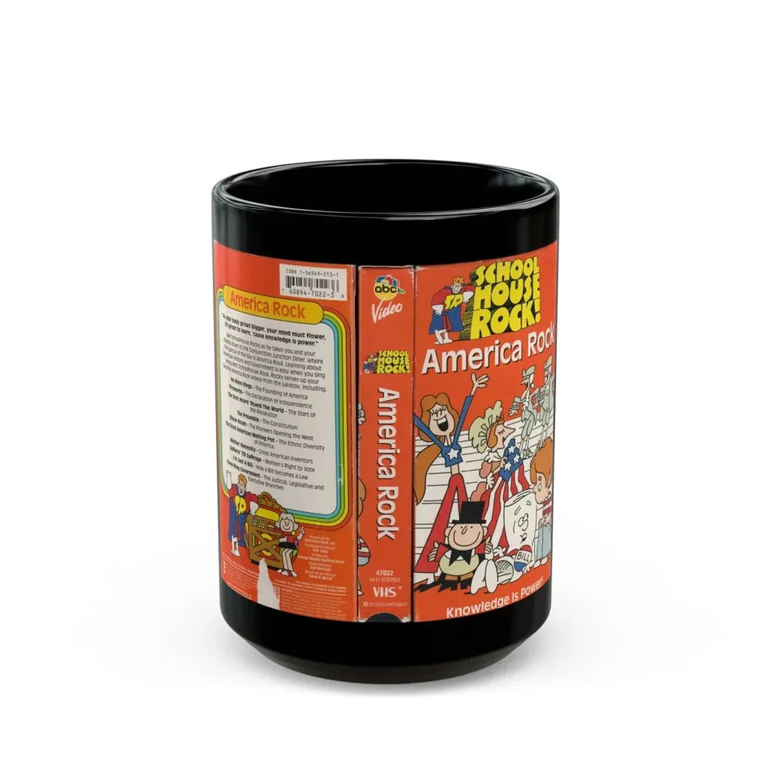SCHOOL HOUSE ROCK AMERICA ROCK (VHS COVER) - Black Coffee Mug 15oz - Go Mug Yourself