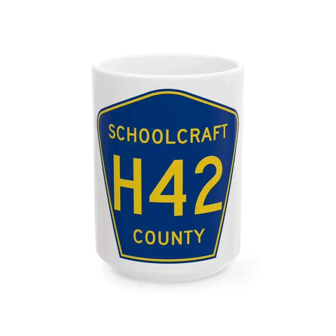 Schoolcraft County H-42 (Michigan) (Road Sign) White Coffee Mug 15oz - Go Mug Yourself