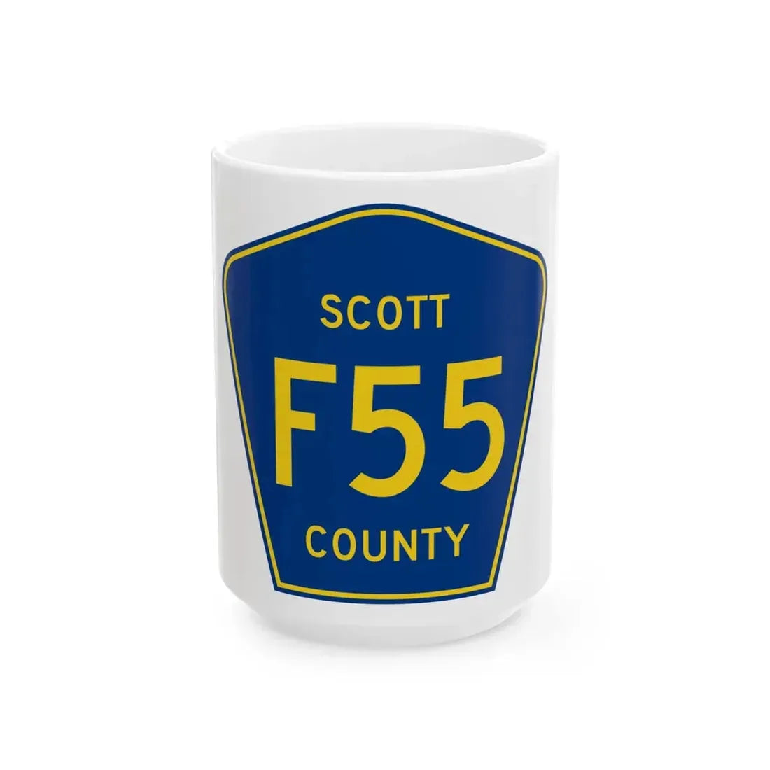Scott County Route F55 IA (Iowa) (Road Sign) White Coffee Mug 15oz - Go Mug Yourself