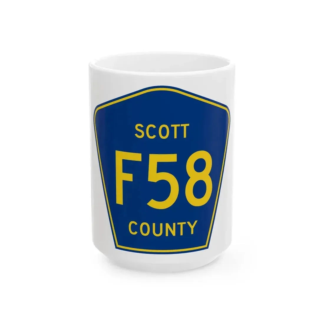 Scott County Route F58 IA (Iowa) (Road Sign) White Coffee Mug 15oz - Go Mug Yourself
