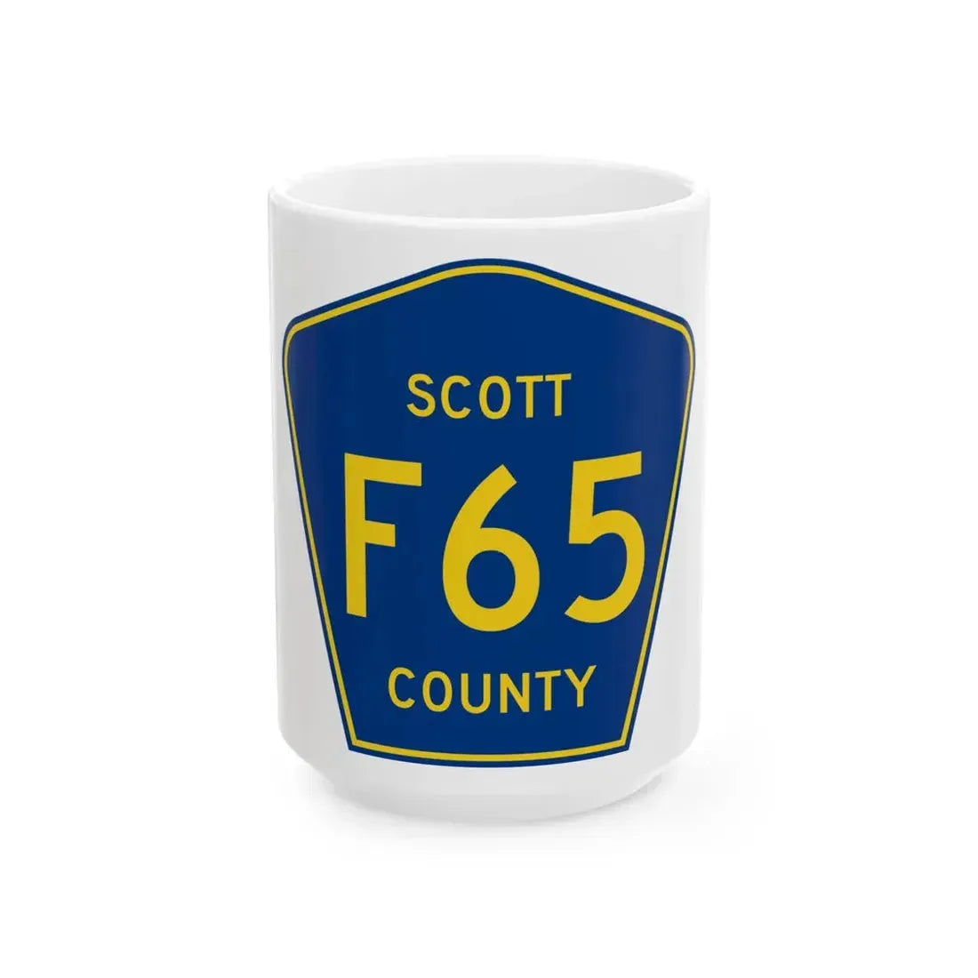 Scott County Route F65 IA (Iowa) (Road Sign) White Coffee Mug 15oz - Go Mug Yourself