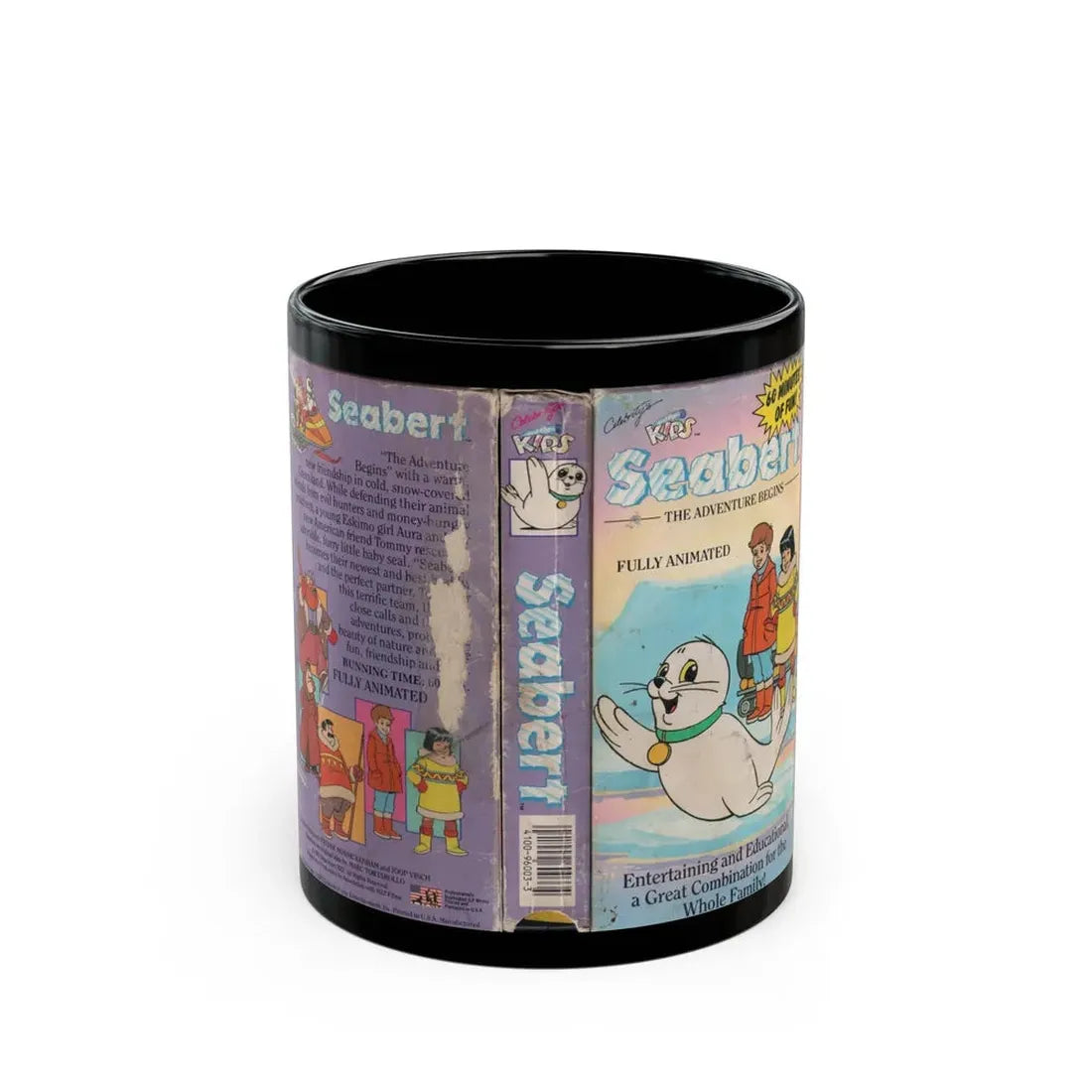 SEABERT THE ADVENTURE BEGINS (VHS COVER) - Black Coffee Mug 11oz - Go Mug Yourself