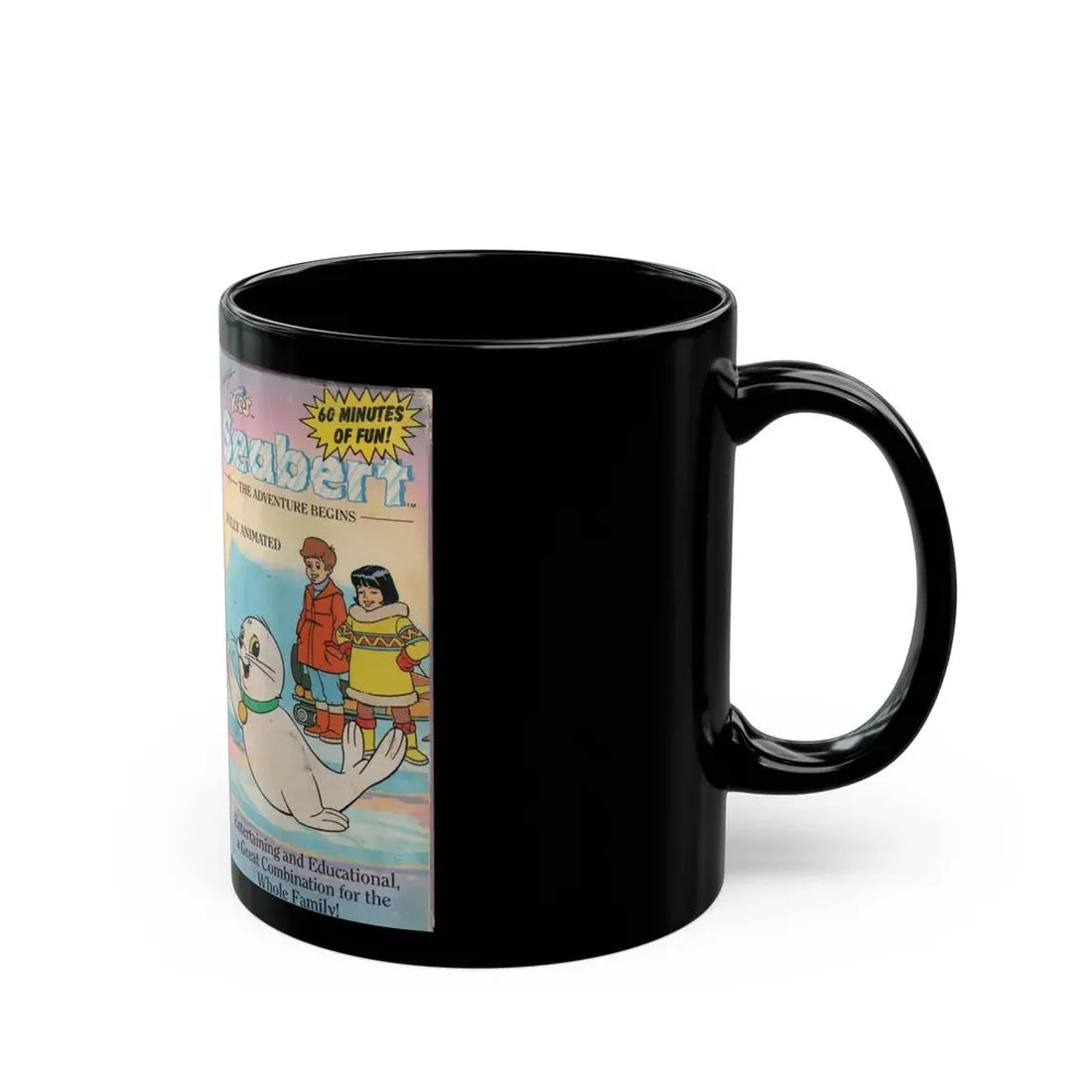 SEABERT THE ADVENTURE BEGINS (VHS COVER) - Black Coffee Mug - Go Mug Yourself