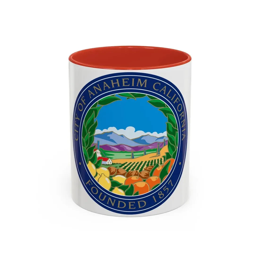 Seal of Anaheim California - Accent Coffee Mug 11oz Red - Go Mug Yourself