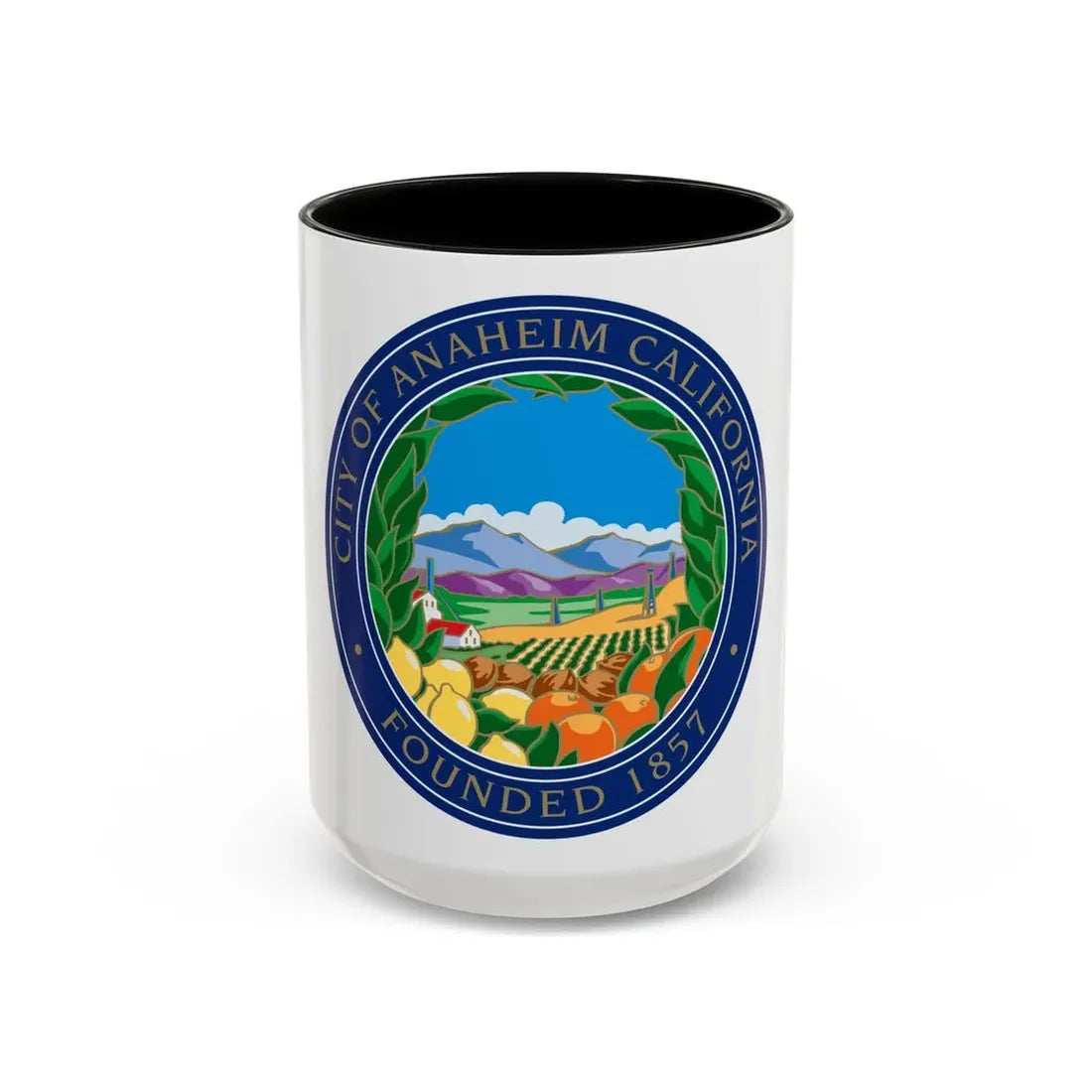 Seal of Anaheim California - Accent Coffee Mug 15oz Black - Go Mug Yourself