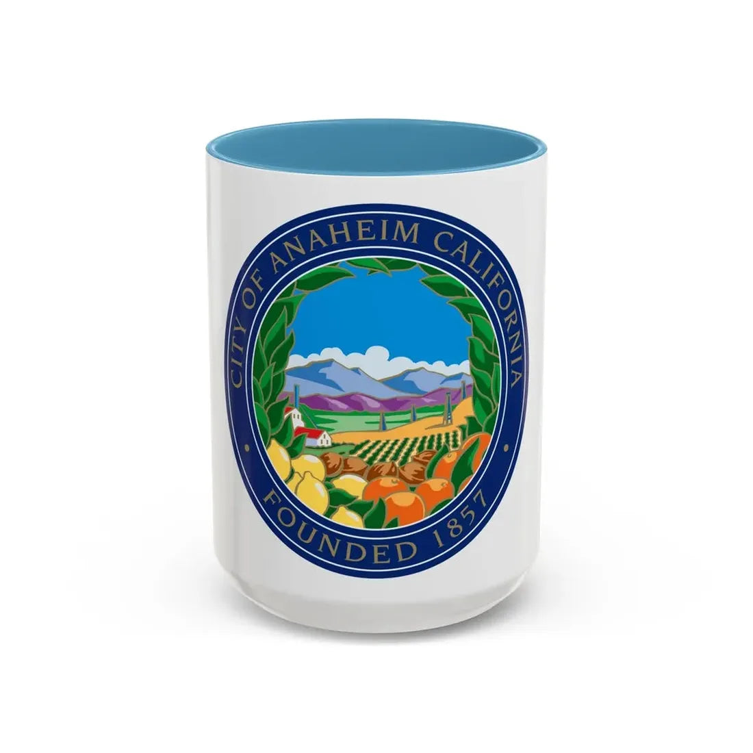 Seal of Anaheim California - Accent Coffee Mug 15oz Light Blue - Go Mug Yourself