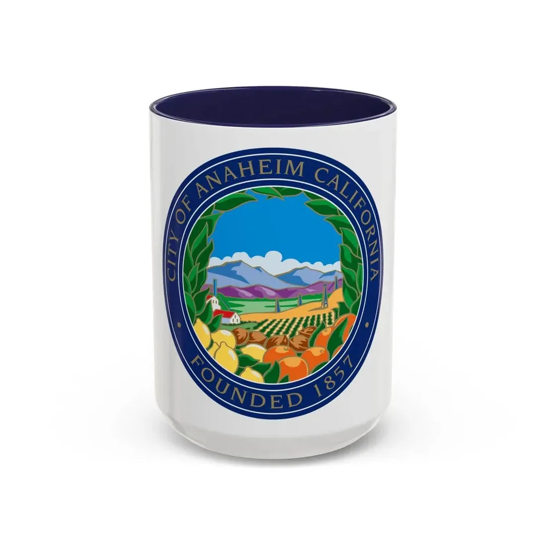Seal of Anaheim California - Accent Coffee Mug 15oz Navy - Go Mug Yourself