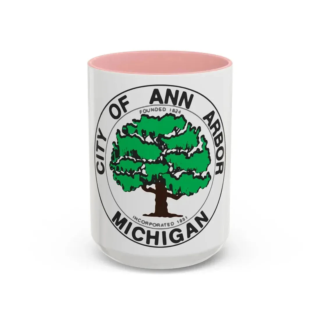 Seal of Ann Arbor Michigan - Accent Coffee Mug 15oz Pink - Go Mug Yourself